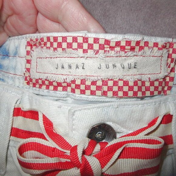 Y2K Funky Patchwork Jean Shorts Size 11 32 Cut Offs Gems Distressed Hippie Artsy - Picture 5 of 11